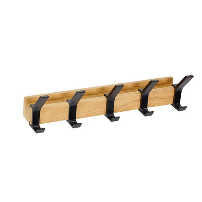 The Southern Atelier - Nordic Wall Coat Rack with 5 Movable Double Hooks in Wood and Aluminium, Black, 40 x 7 x 7 cm - The Southern AtelierSKU_1786565991665_679