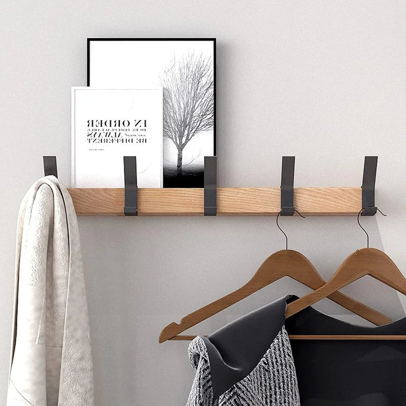 The Southern Atelier - Nordic Wall Coat Rack with 5 Movable Double Hooks in Wood and Aluminium, Black, 40 x 7 x 7 cm - The Southern AtelierSKU_1786565991665_679