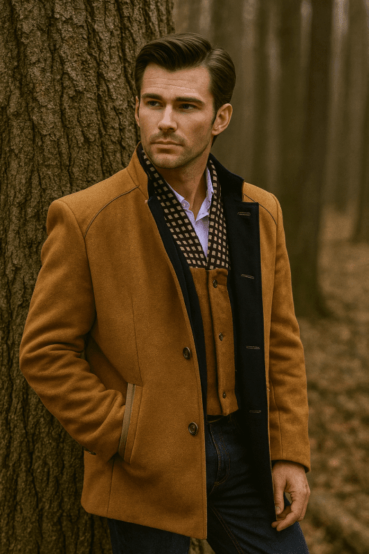 The Southern Atelier - Persian Wool - Blend Pea Coat with Detachable Zip Collar for Evenings and Events - The Southern AtelierSKU_1778870254536_914