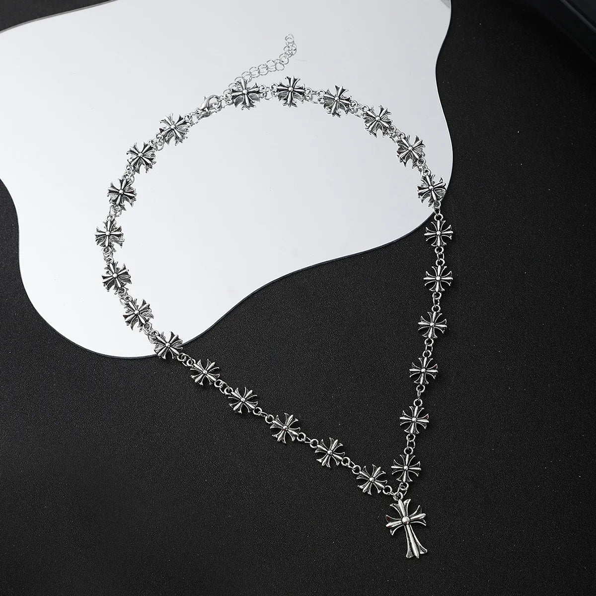 Vesper Gothic Cross Necklace in Non-Tarnish Dark Metal with Adjustable Chain - The Southern AtelierSKU_1791062588310_252