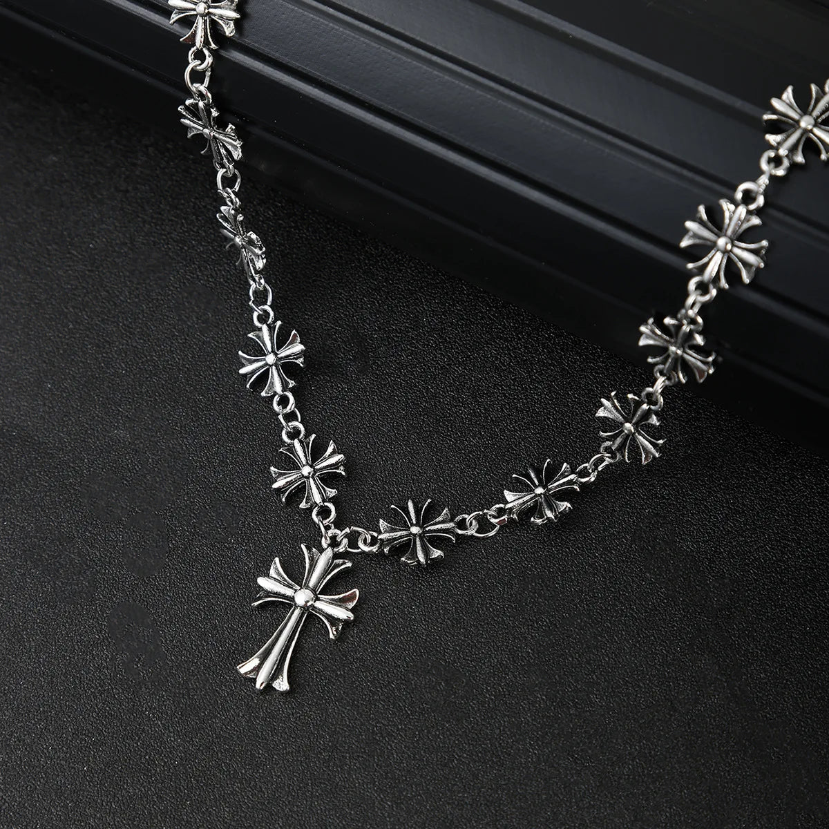 Vesper Gothic Cross Necklace in Non-Tarnish Dark Metal with Adjustable Chain - The Southern AtelierSKU_1791062588310_252