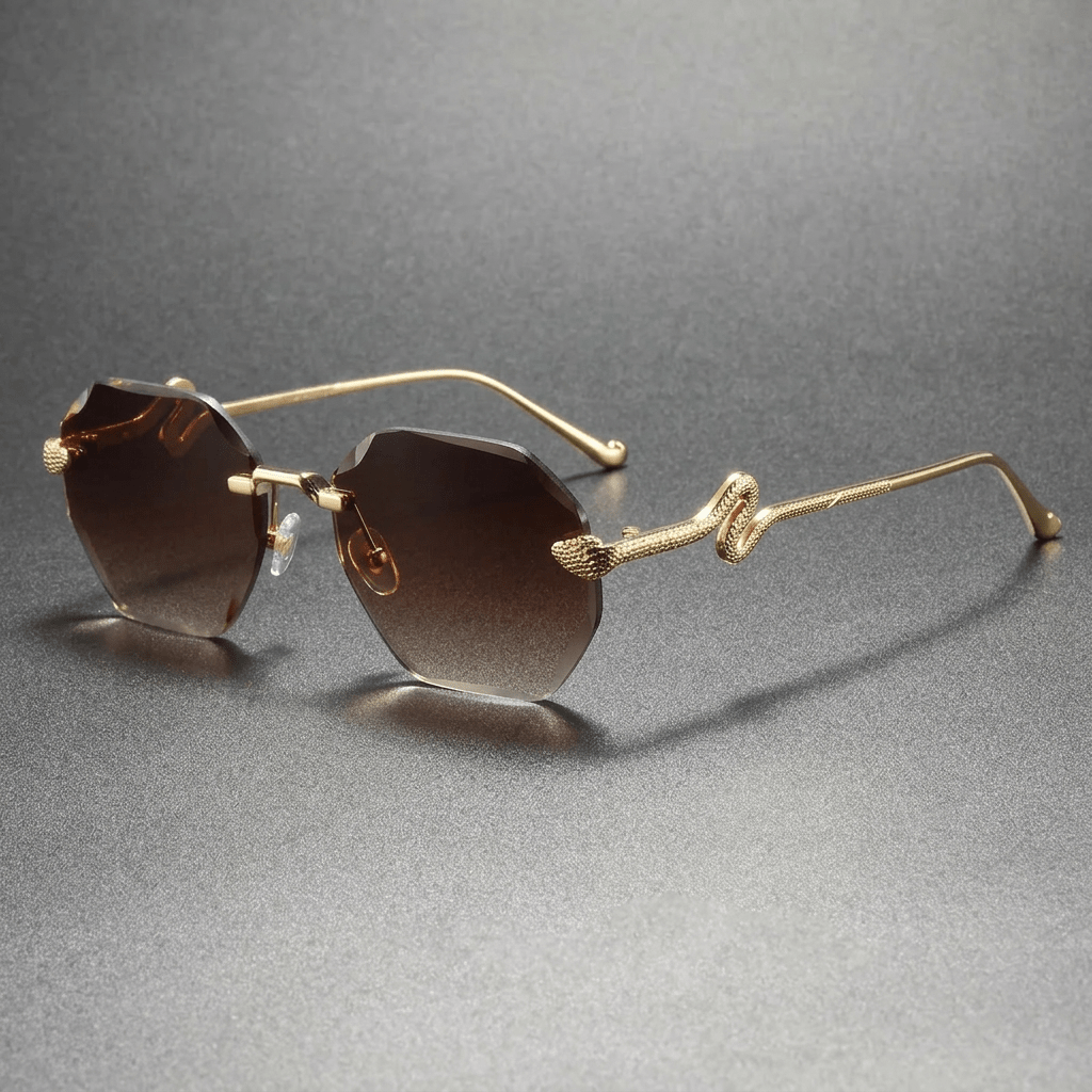 Vesper Rimless Hexagonal Sunglasses with UV400 Protection and Snake-Inspired Arms - The Southern AtelierSKU_1791062530828_221