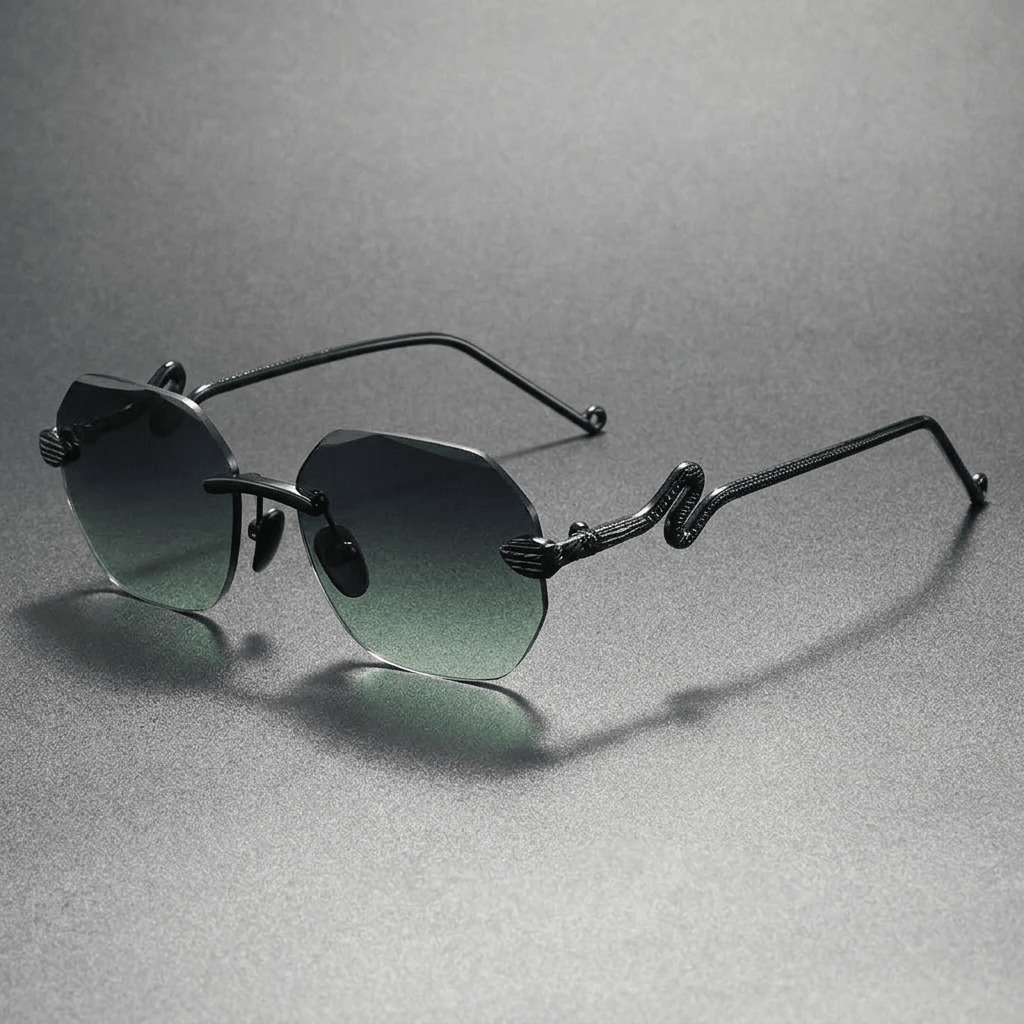 Vesper Rimless Hexagonal Sunglasses with UV400 Protection and Snake-Inspired Arms - The Southern AtelierSKU_1791062530828_346