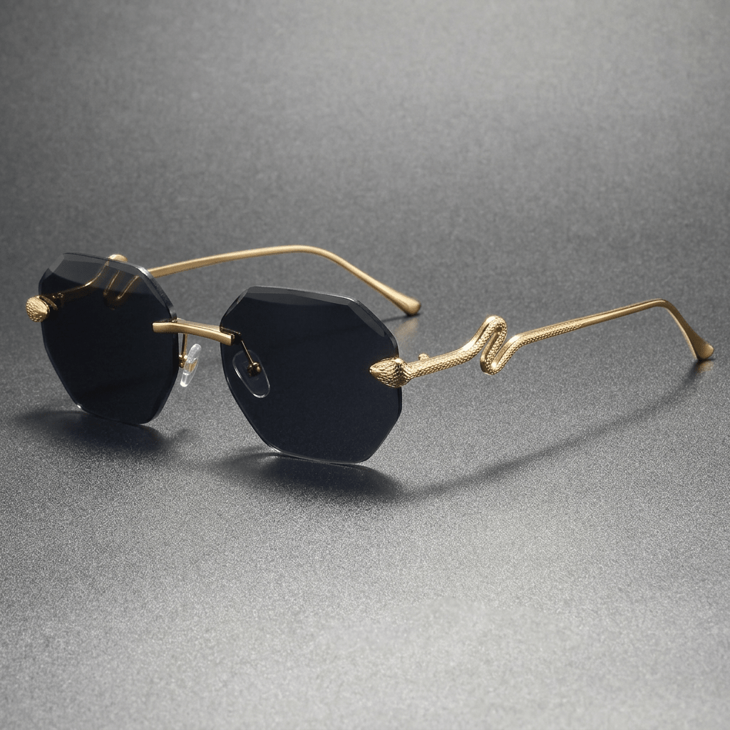 Vesper Rimless Hexagonal Sunglasses with UV400 Protection and Snake-Inspired Arms - The Southern AtelierSKU_1791062530828_535