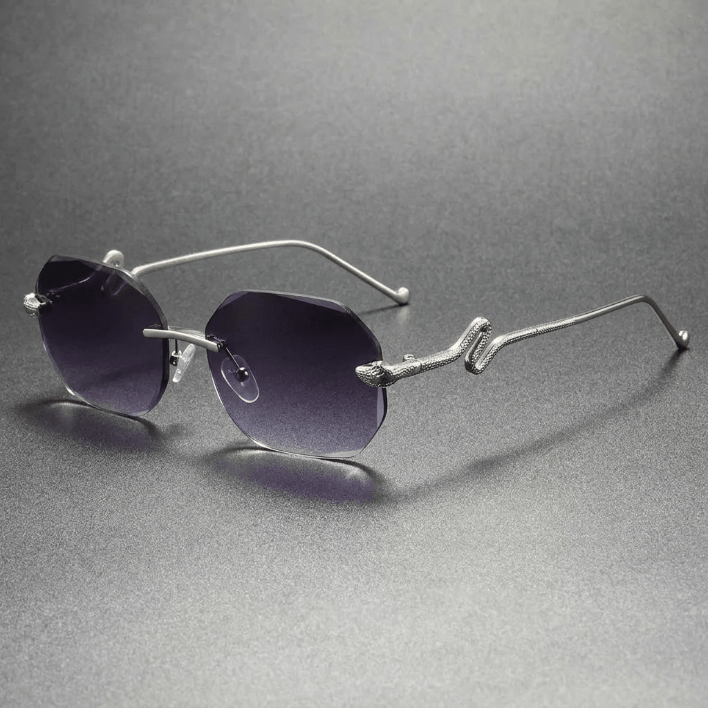 Vesper Rimless Hexagonal Sunglasses with UV400 Protection and Snake-Inspired Arms - The Southern AtelierSKU_1791062530828_761
