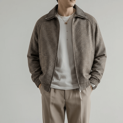 Weston Full-Zip Jacket in Lightweight Cotton Blend with Tailored Fit and Micro-Check Pattern - The Southern AtelierSKU_1791063427691_172