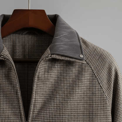 Weston Full-Zip Jacket in Lightweight Cotton Blend with Tailored Fit and Micro-Check Pattern - The Southern AtelierSKU_1791063427691_172
