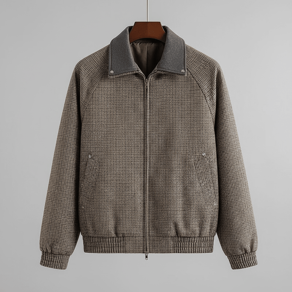 Weston Full-Zip Jacket in Lightweight Cotton Blend with Tailored Fit and Micro-Check Pattern - The Southern AtelierSKU_1791063427691_172