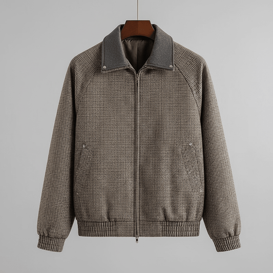Weston Full-Zip Jacket in Lightweight Cotton Blend with Tailored Fit and Micro-Check Pattern - The Southern AtelierSKU_1791063427691_172