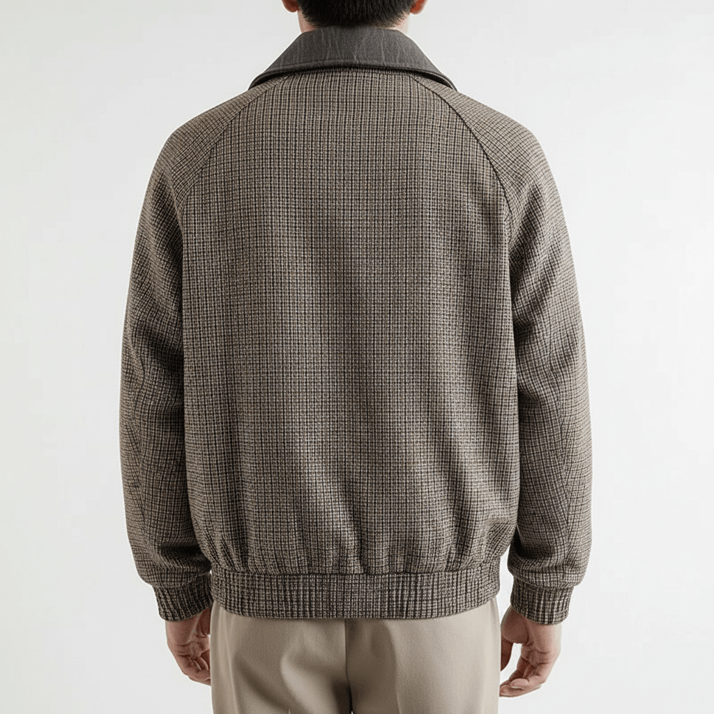Weston Full-Zip Jacket in Lightweight Cotton Blend with Tailored Fit and Micro-Check Pattern - The Southern AtelierSKU_1791063427691_172