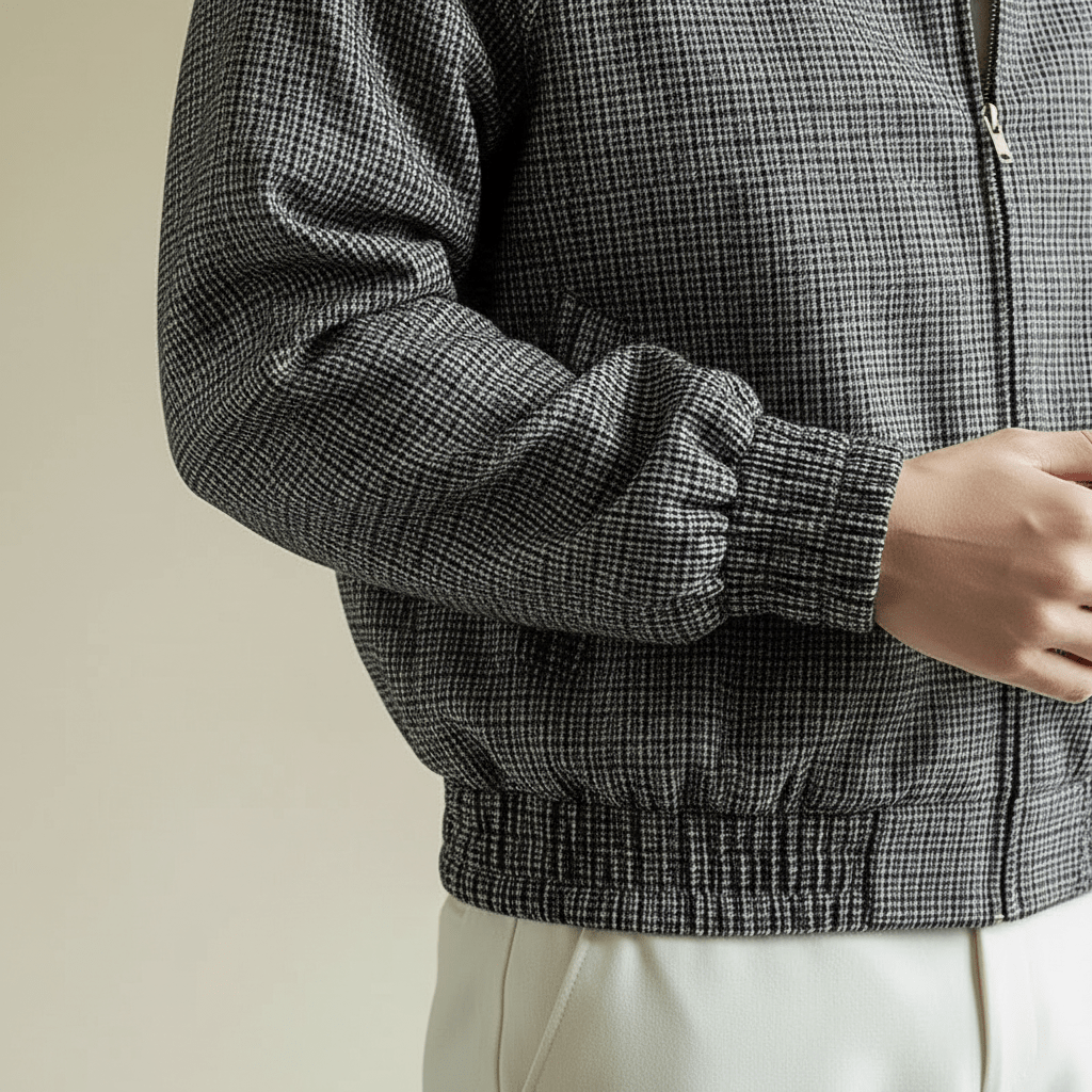 Weston Full-Zip Jacket in Lightweight Cotton Blend with Tailored Fit and Micro-Check Pattern - The Southern AtelierSKU_1791063427691_392