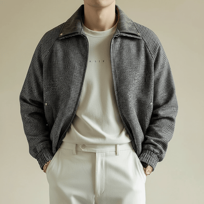 Weston Full-Zip Jacket in Lightweight Cotton Blend with Tailored Fit and Micro-Check Pattern - The Southern AtelierSKU_1791063427691_392