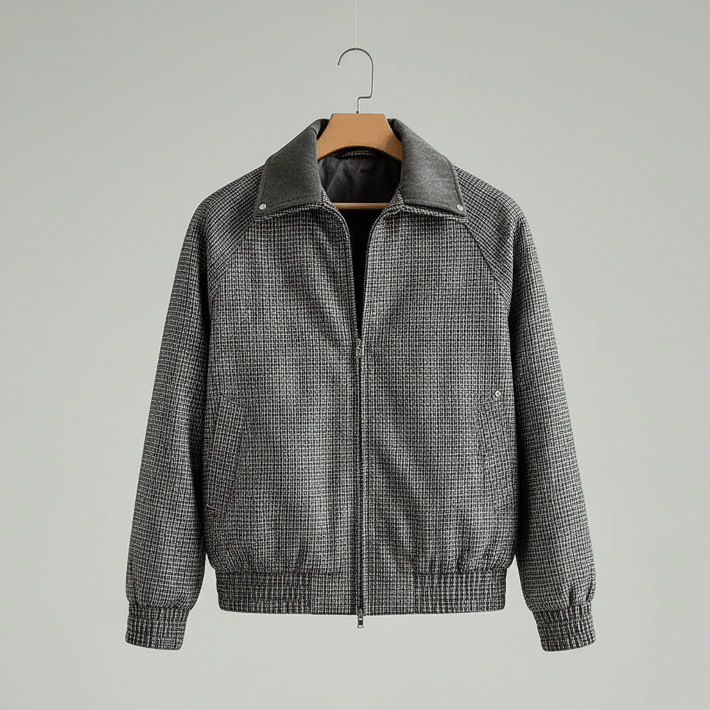 Weston Full-Zip Jacket in Lightweight Cotton Blend with Tailored Fit and Micro-Check Pattern - The Southern AtelierSKU_1791063427691_392