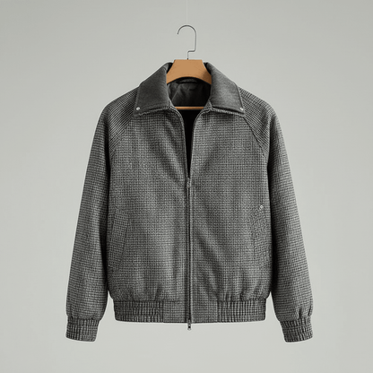 Weston Full-Zip Jacket in Lightweight Cotton Blend with Tailored Fit and Micro-Check Pattern - The Southern AtelierSKU_1791063427691_392